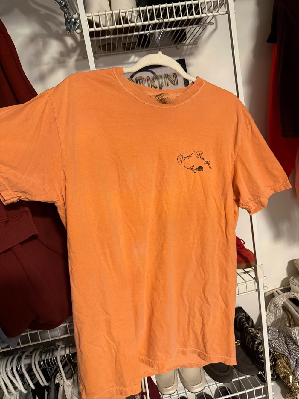 hazel boutique Orange Short-Sleeve Tee with Script Chest Logo